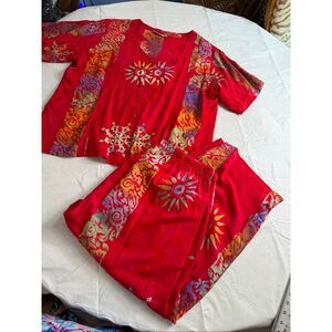 Bali Batiks Pants Set Resort Hippie Boho Plus Size Top 2X Pants 1X
